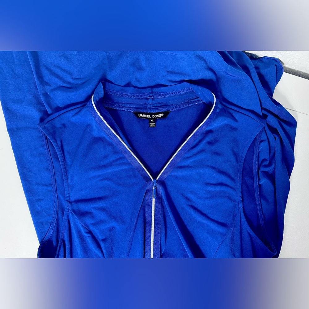 Samuel Dong Plisse Sculpture Dress Sleeveless Asymmetric Zip Front Royal Blue XL - Picture 5 of 8